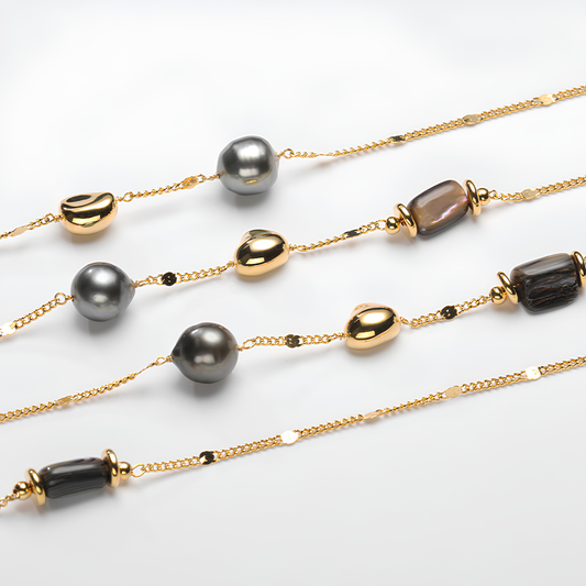 The Céleste Necklace - 94.5cm Modernist Tahitian Pearl & Abalone Shell Rope