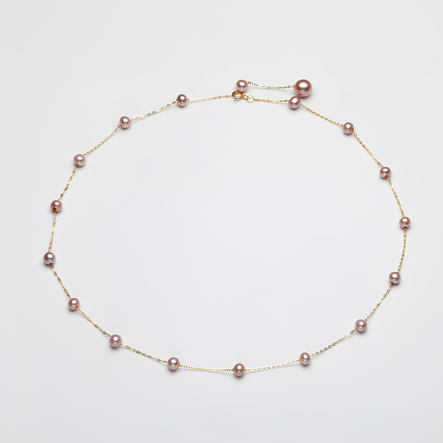 The Hikari Necklace - Infinite Adjustable 9k Gold & Graduated Pink Pearl Station Strand