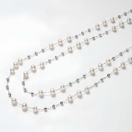 The Apolline Necklace - 87.5cm Ethereal 5-6mm Freshwater Silver "Tin Cup" Chain