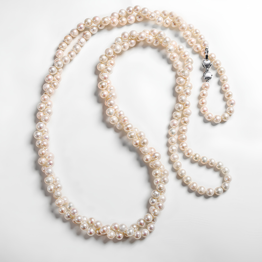 The Gabrielle Necklace - 1.6m Iconic 6-7mm Pearl Rope with Silver Bowknot Clasp