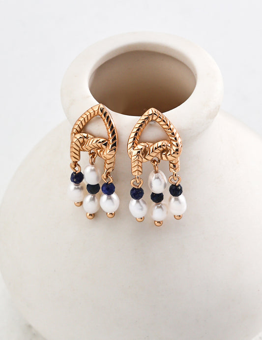 Vintage Gold Lapis & Pearl Drop Earrings