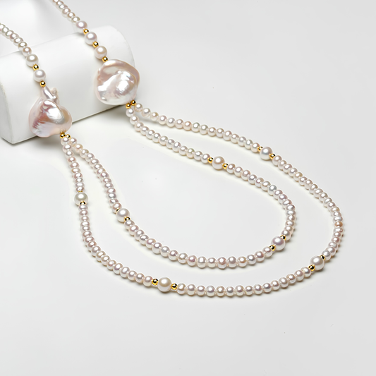 The Margaux Necklace - Layered Baroque & Graduated Freshwater Pearl Statement Strand