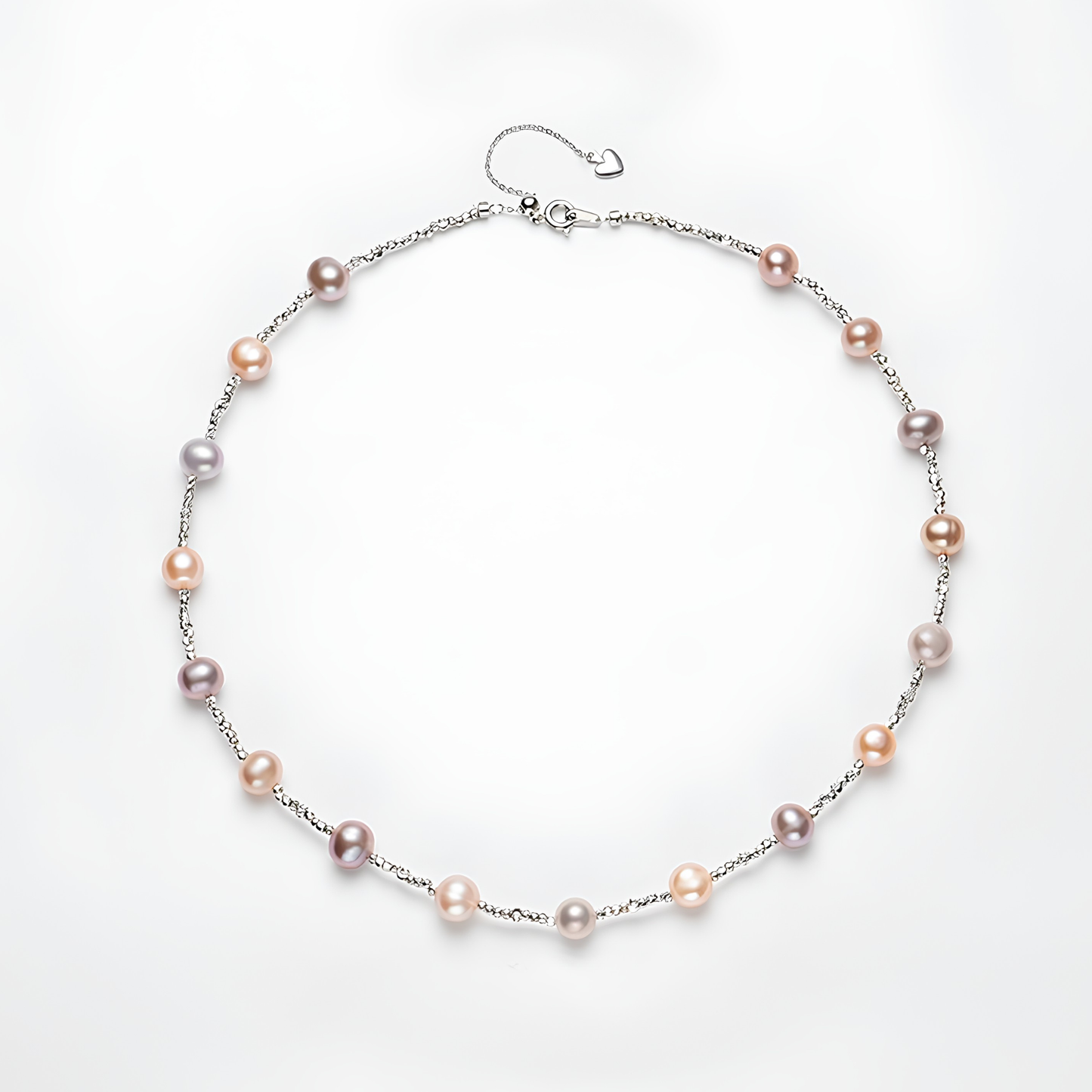 The Akari Necklace - Pastel Multi-Tone Pearl & Liquid-Silver Faceted Station Choker