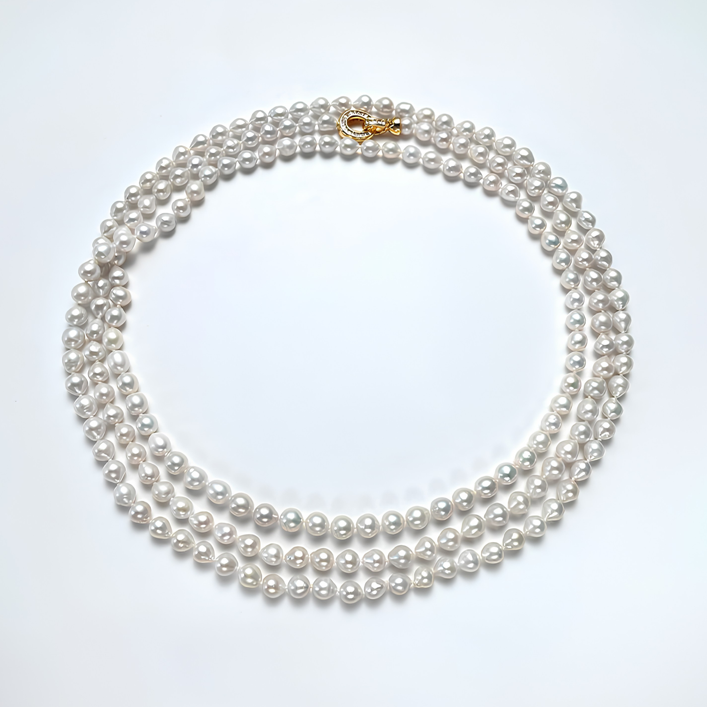 The Josephine Necklace - 160cm Baroque Teardrop Pearl Rope with Pave Crystal Clasp