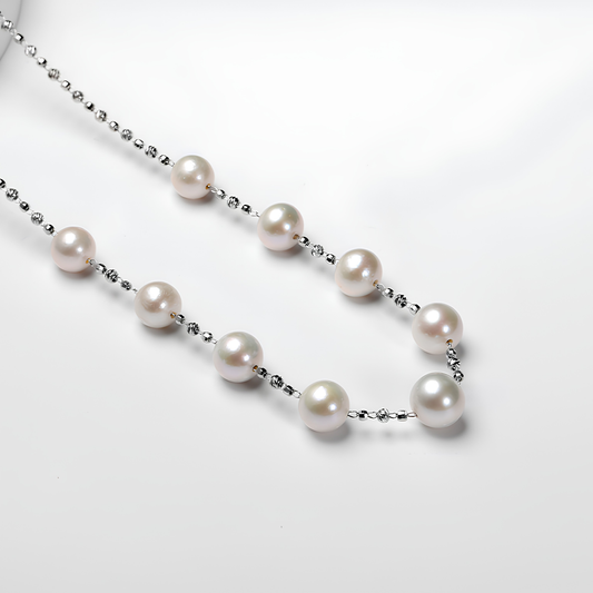 The Mizuki Necklace - Statement 10-12mm Large Edison Pearl & Diamond-Cut Silver Choker