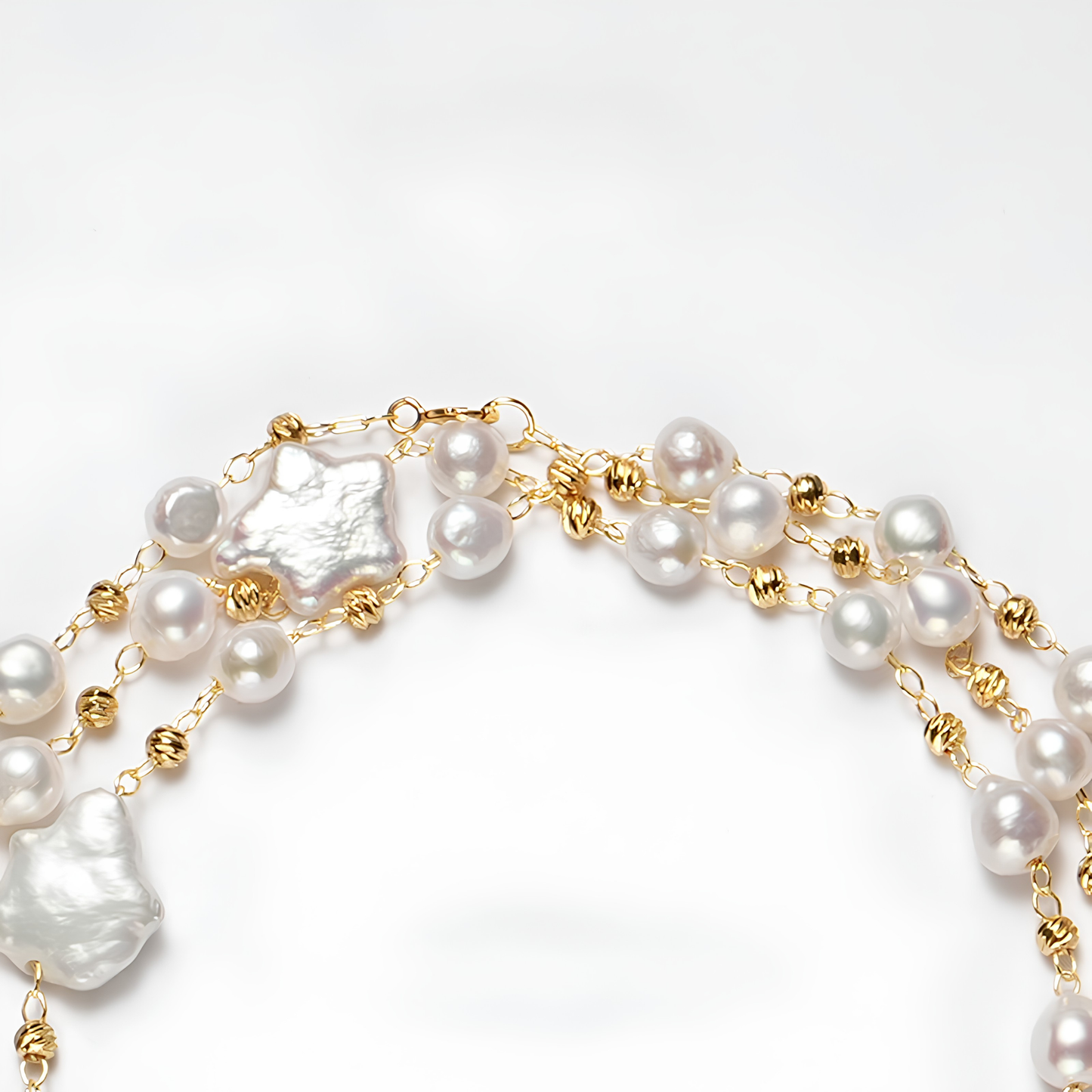 The Mathilde Necklace - 90cm Celestial Star Baroque & Round Pearl Station Rope