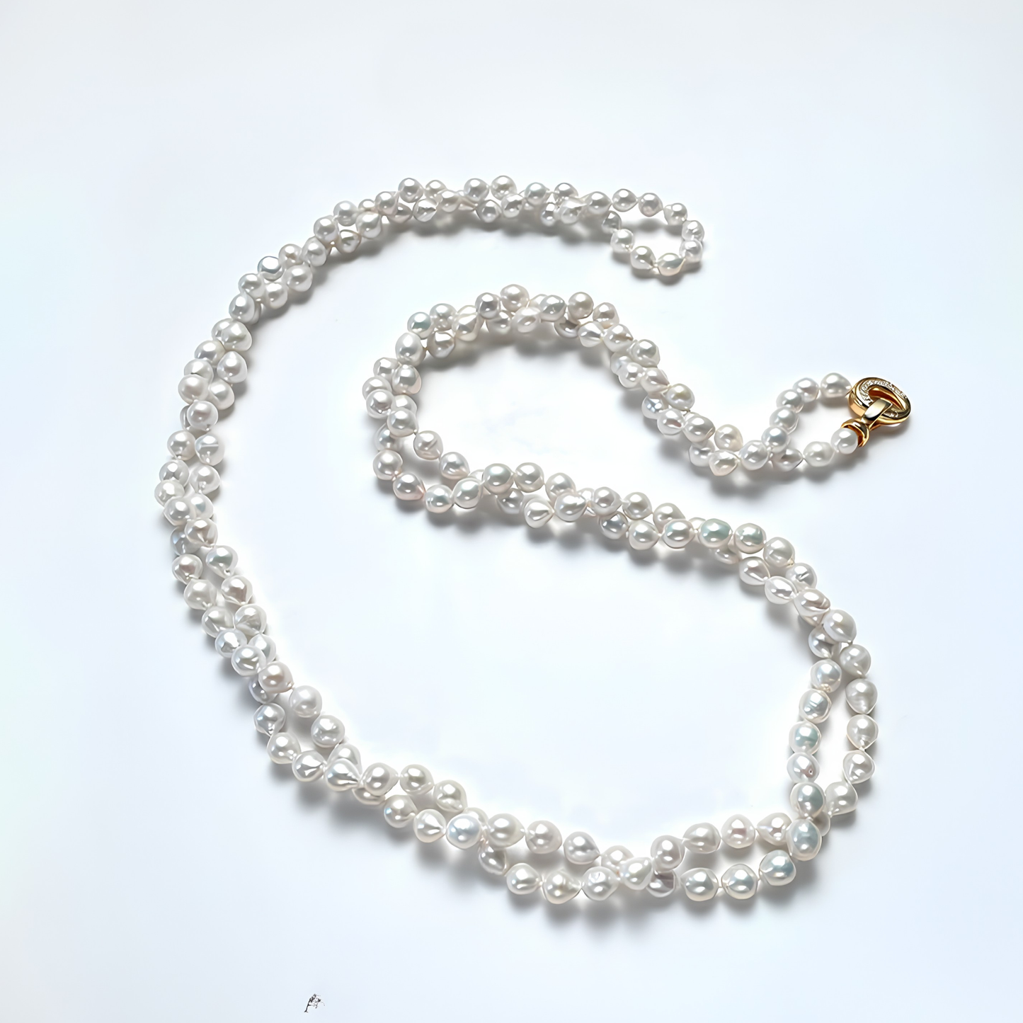 The Josephine Necklace - 160cm Baroque Teardrop Pearl Rope with Pave Crystal Clasp