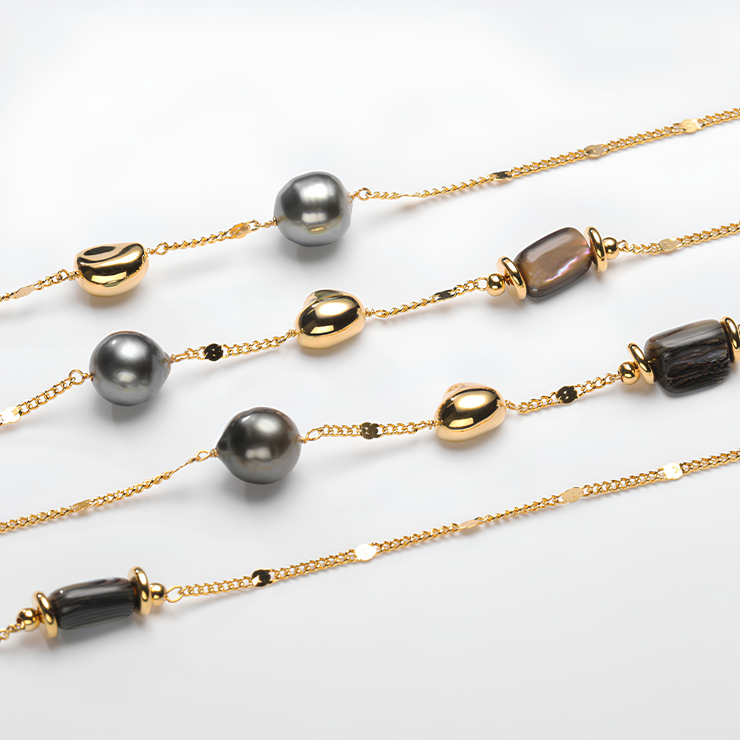 The Céleste Necklace: 94.5cm Modernist Tahitian Pearl & Abalone Shell Rope