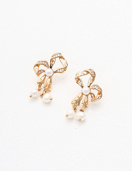 Vintage Bow Pearl Drop Earrings