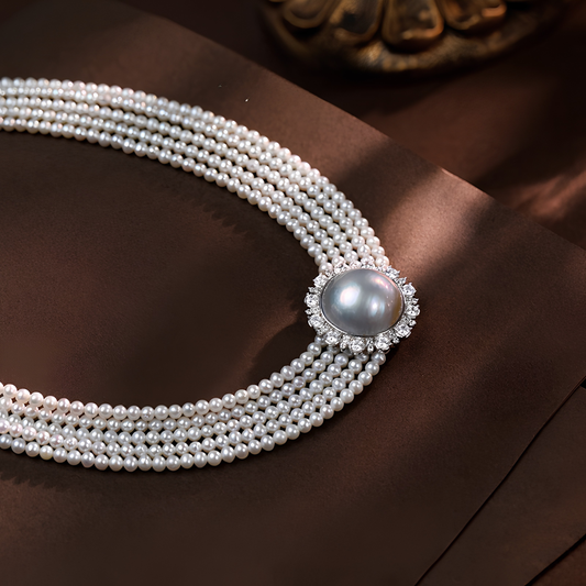 The Diana Choker - Royal 4-Strand Micro Pearl & 15mm Ocean Mabe Pearl Masterpiece