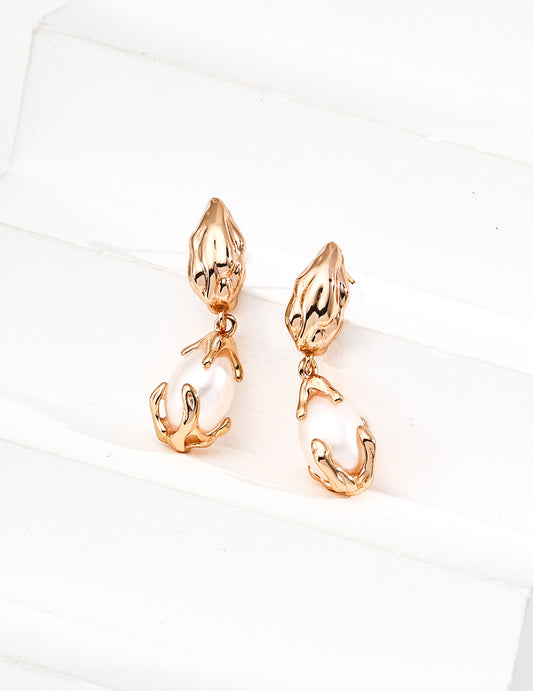 Vintage Flame Pearl Drop Earrings