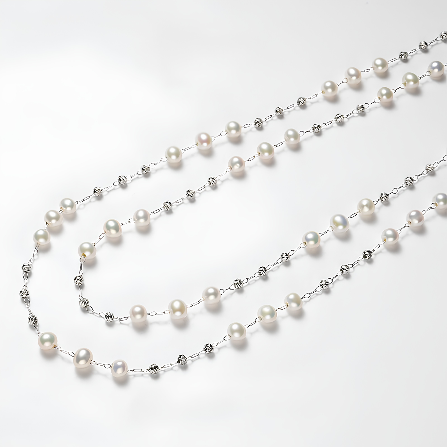 The Apolline Necklace - 87.5cm Ethereal 5-6mm Freshwater Silver "Tin Cup" Chain