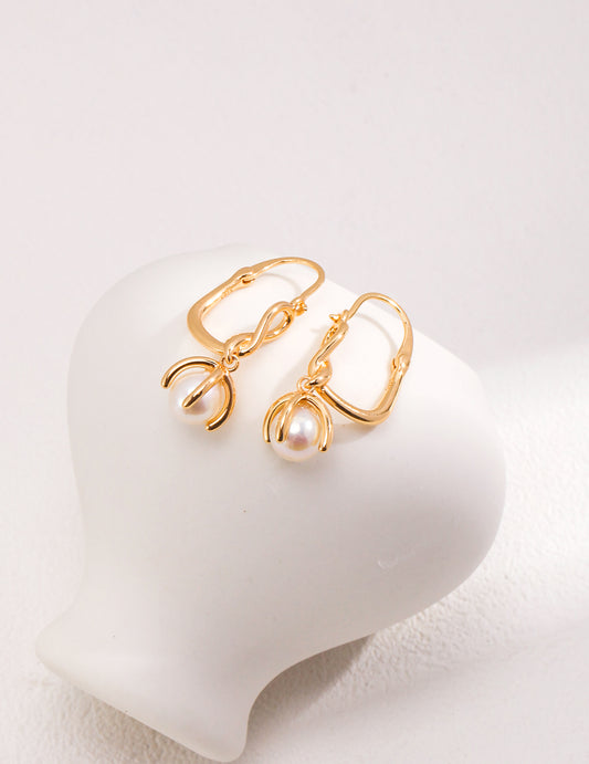Vintage Gold Petal Pearl Drop Earrings
