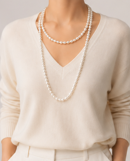 The Colette Necklace - 160cm Versatile Multi-Wear Rice Pearl Rope