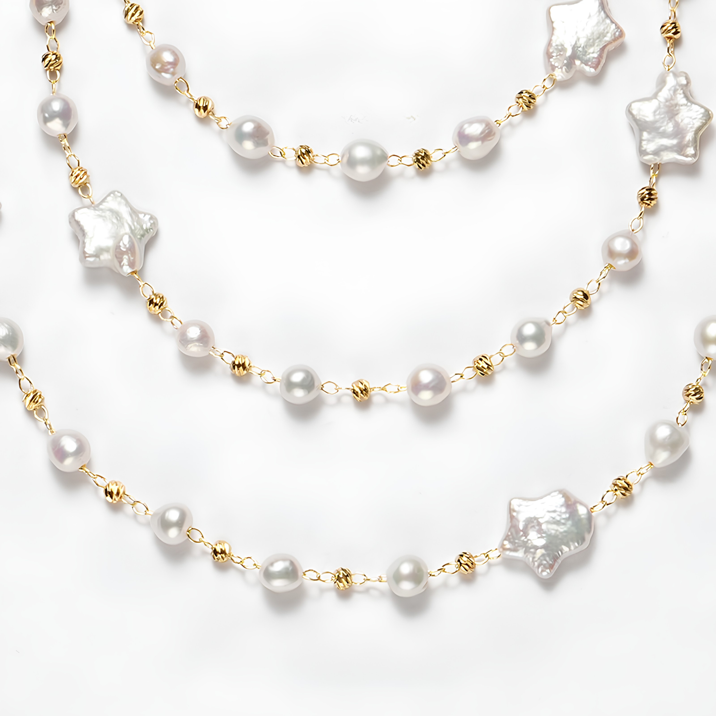The Mathilde Necklace - 90cm Celestial Star Baroque & Round Pearl Station Rope