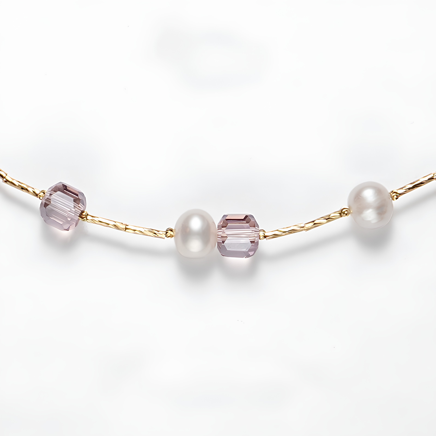 The Yuna Necklace - Lavender-Amethyst Crystal & Textured Gold Rhythmic Pearl Choker