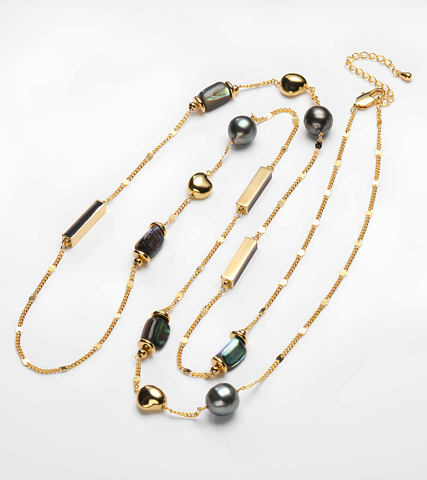 The Céleste Necklace: 94.5cm Modernist Tahitian Pearl & Abalone Shell Rope