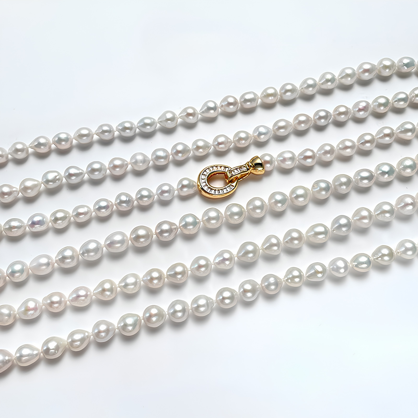 The Josephine Necklace - 160cm Baroque Teardrop Pearl Rope with Pave Crystal Clasp