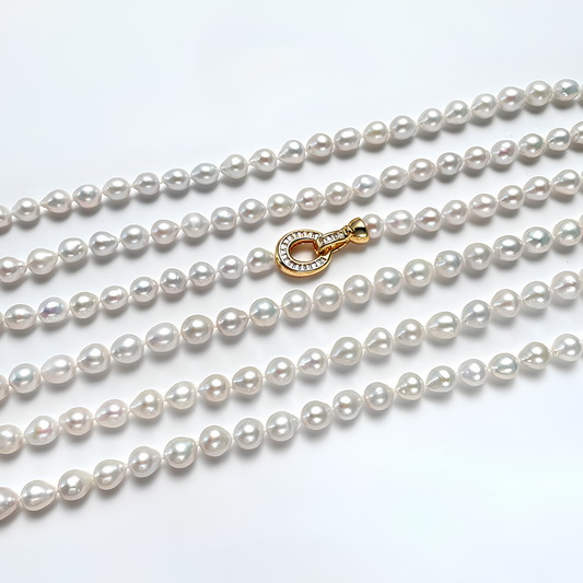 The Josephine Necklace - 160cm Baroque Teardrop Pearl Rope with Pave Crystal Clasp
