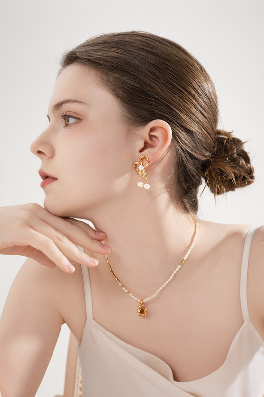 Vintage Bow Pearl Drop Earrings