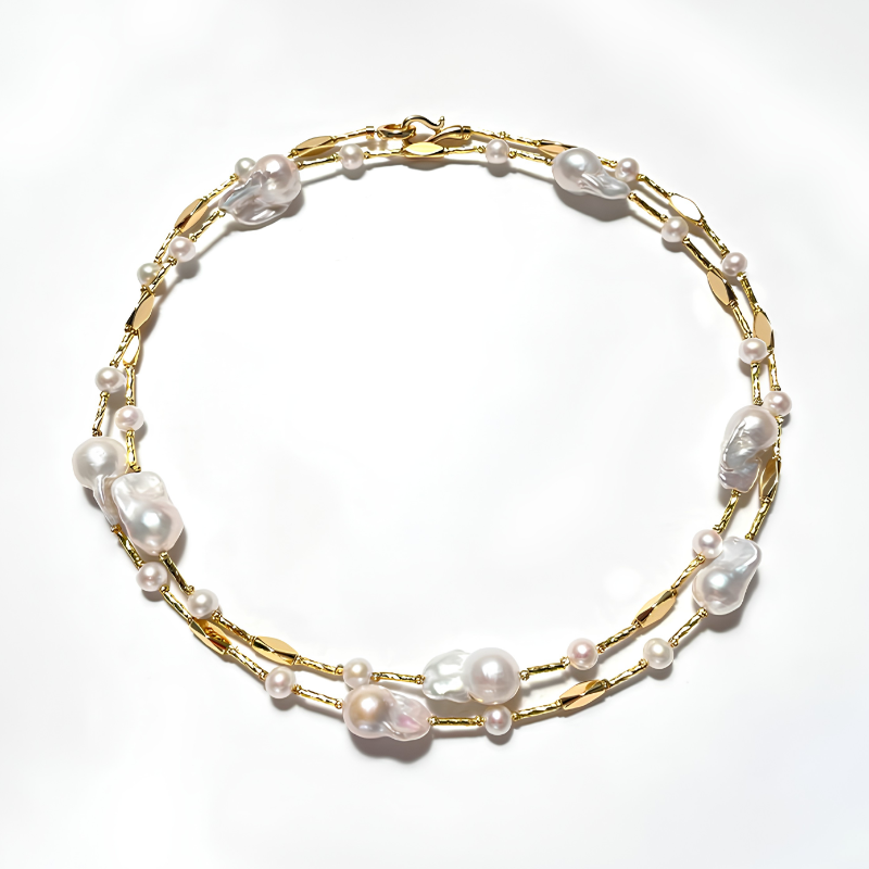 The Delphine Necklace - 77.5cm Avant-Garde Baroque & Round Pearl Geometric Station Chain