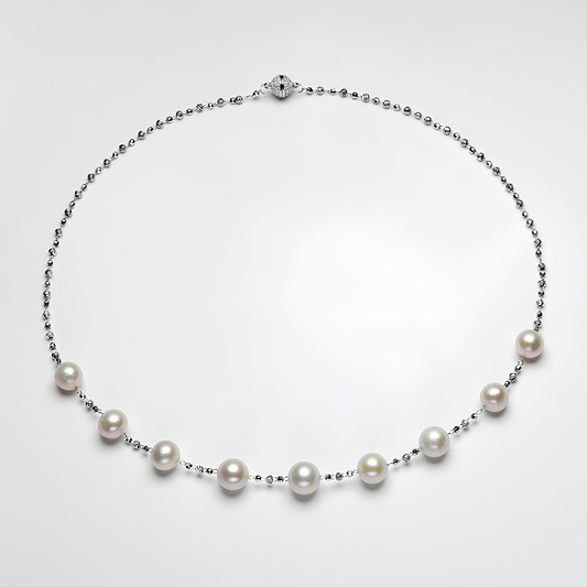 The Mizuki Necklace - Statement 10-12mm Large Edison Pearl & Diamond-Cut Silver Choker