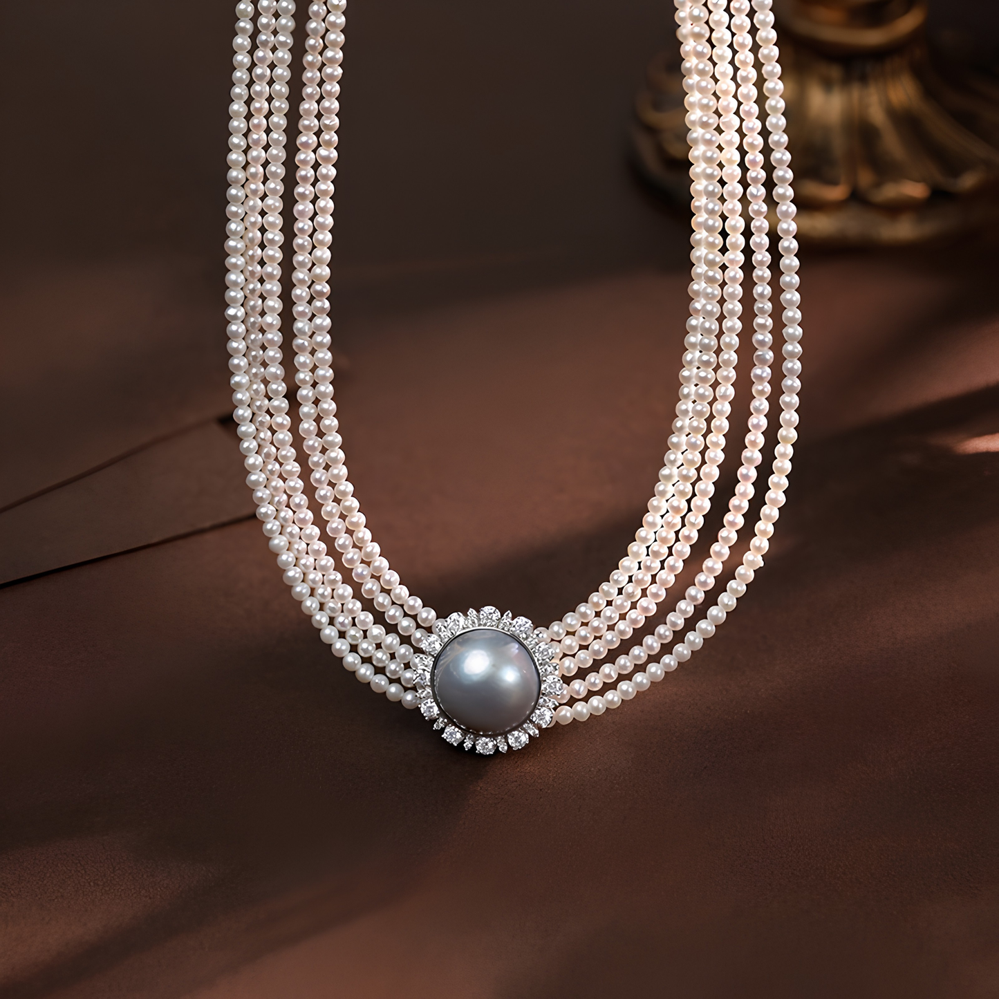 The Diana Choker - Royal 4-Strand Micro Pearl & 15mm Ocean Mabe Pearl Masterpiece