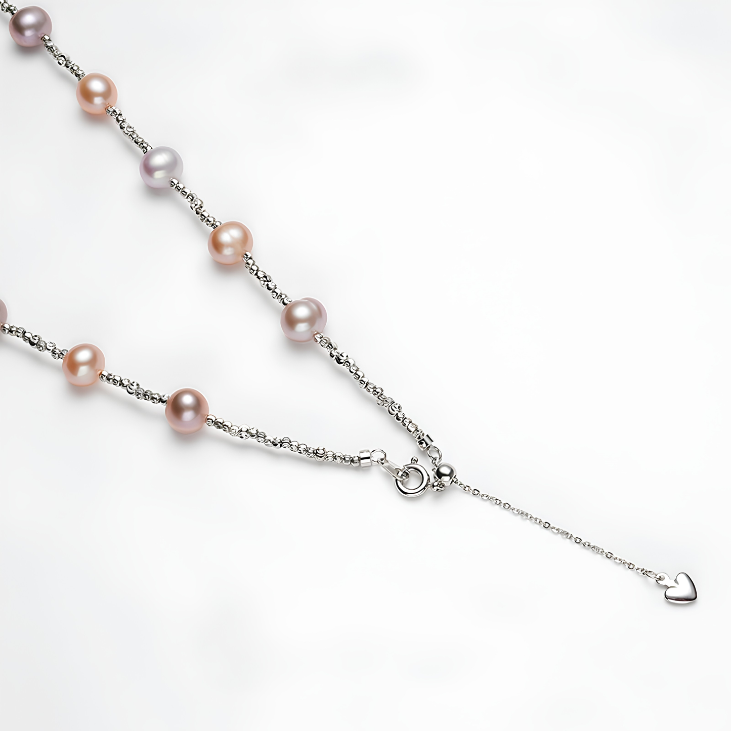 The Akari Necklace -  Pastel Multi-Tone Pearl & Liquid-Silver Faceted Station Choker