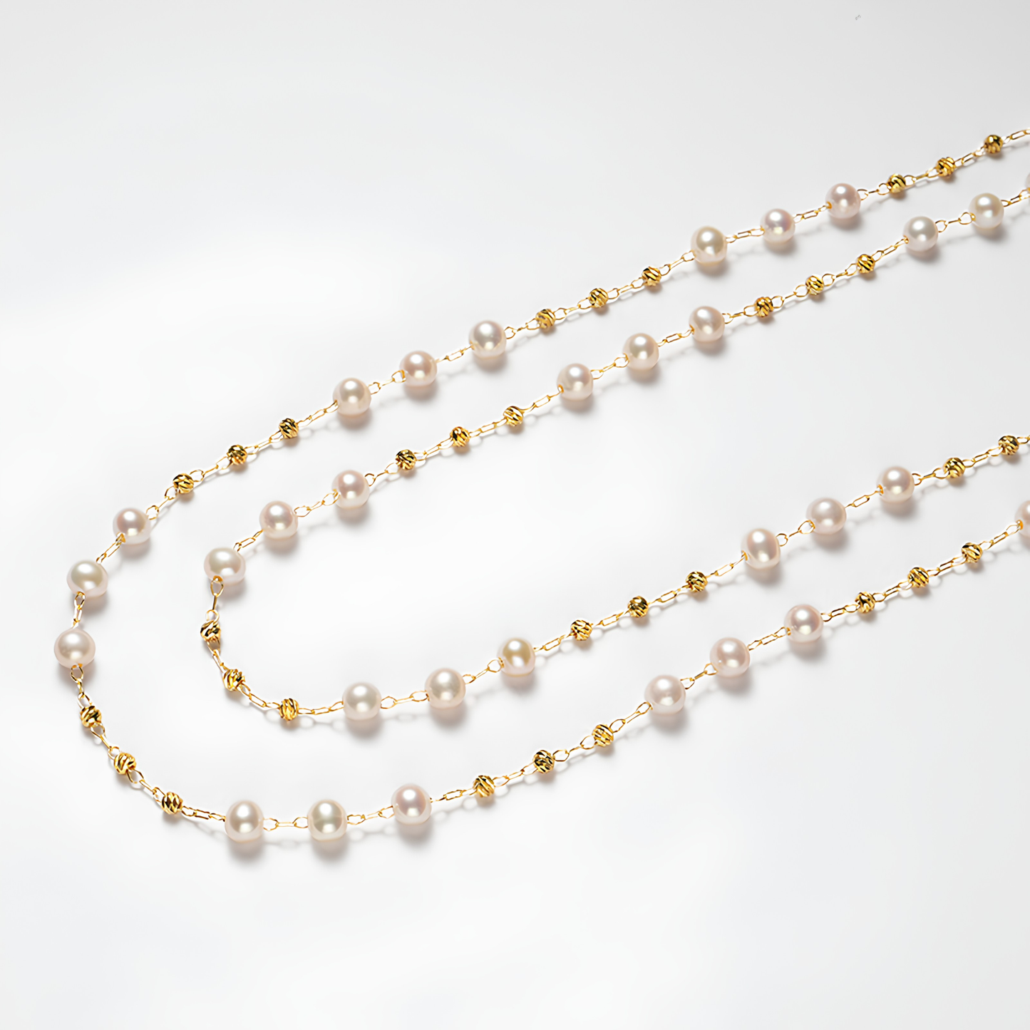 The Adeline Necklace - 87.5cm Delicate 5-6mm Freshwater "Tin Cup" Station Chain