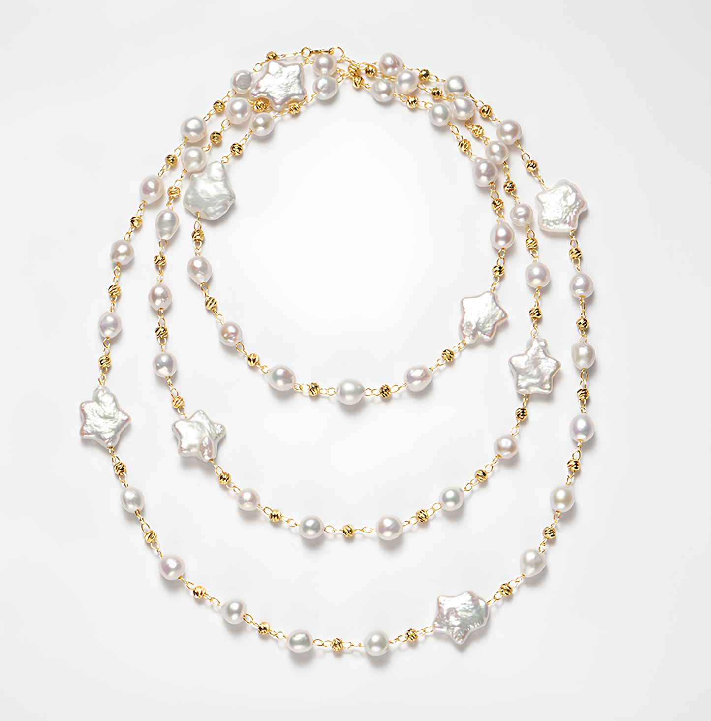 The Mathilde Necklace - 90cm Celestial Star Baroque & Round Pearl Station Rope