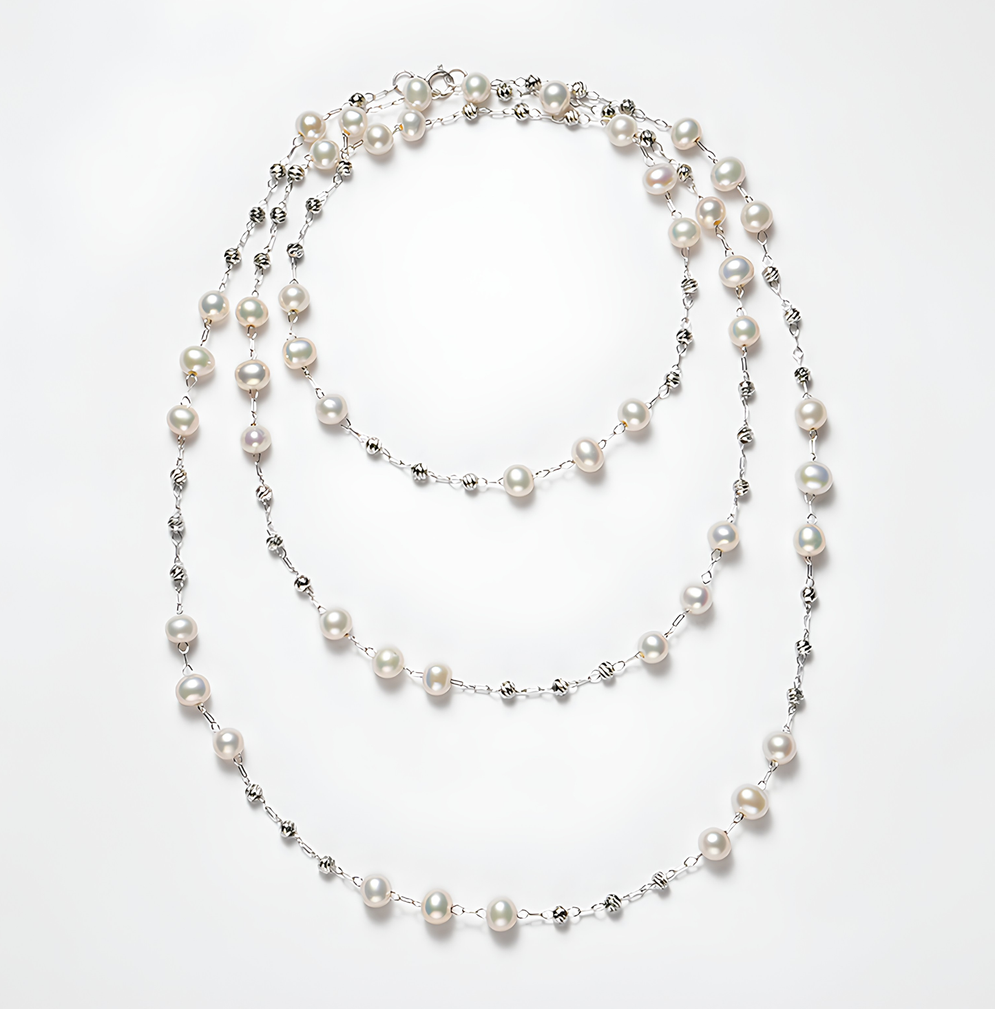 The Apolline Necklace - 87.5cm Ethereal 5-6mm Freshwater Silver "Tin Cup" Chain