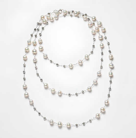 The Apolline Necklace - 87.5cm Ethereal 5-6mm Freshwater Silver "Tin Cup" Chain