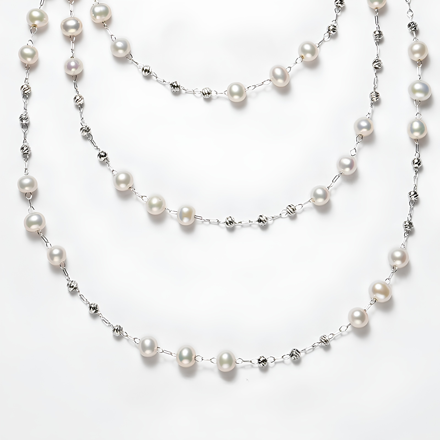 The Apolline Necklace - 87.5cm Ethereal 5-6mm Freshwater Silver "Tin Cup" Chain