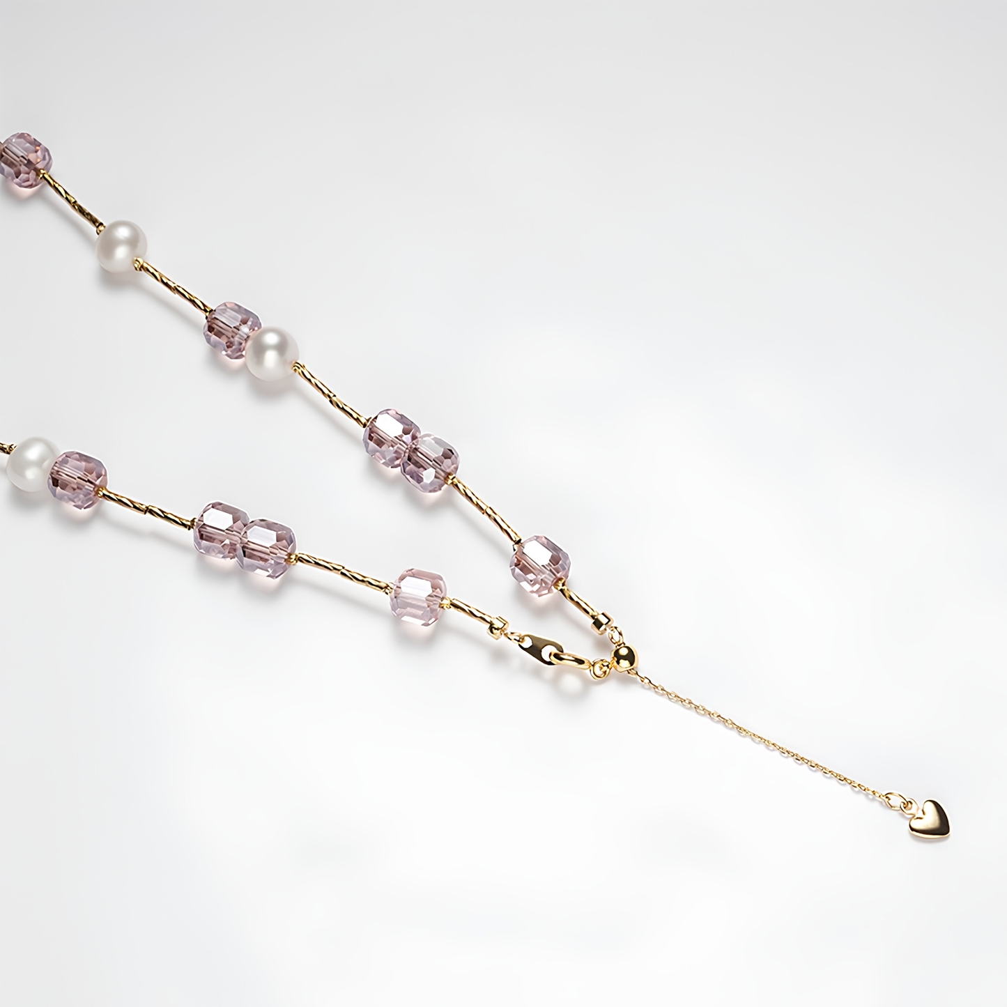 The Yuna Necklace - Lavender-Amethyst Crystal & Textured Gold Rhythmic Pearl Choker