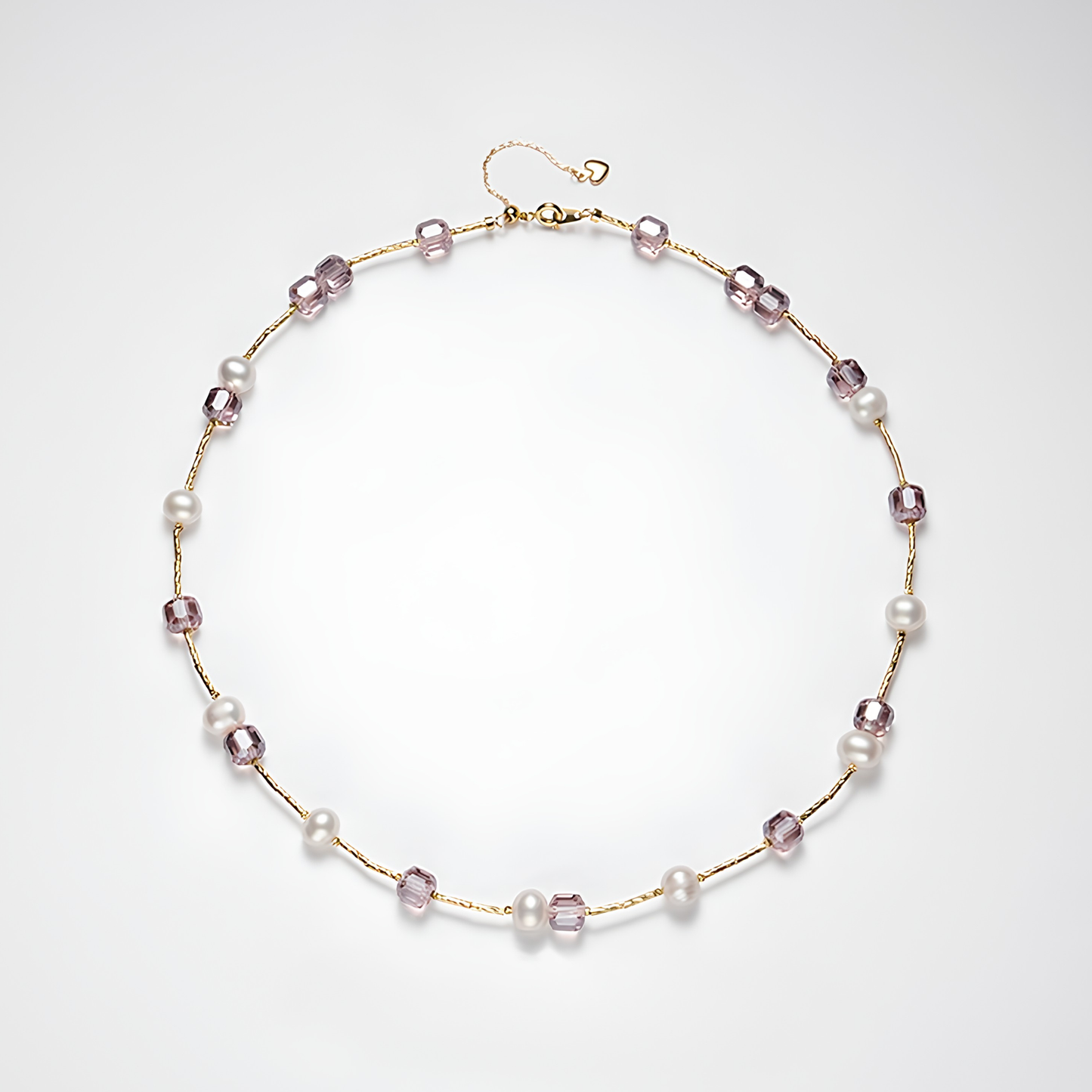The Yuna Necklace - Lavender-Amethyst Crystal & Textured Gold Rhythmic Pearl Choker