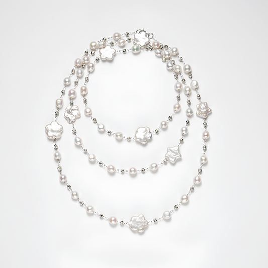 The Sophie Necklace: 90cm Frosty Celestial Star Baroque & Round Pearl Station Rope