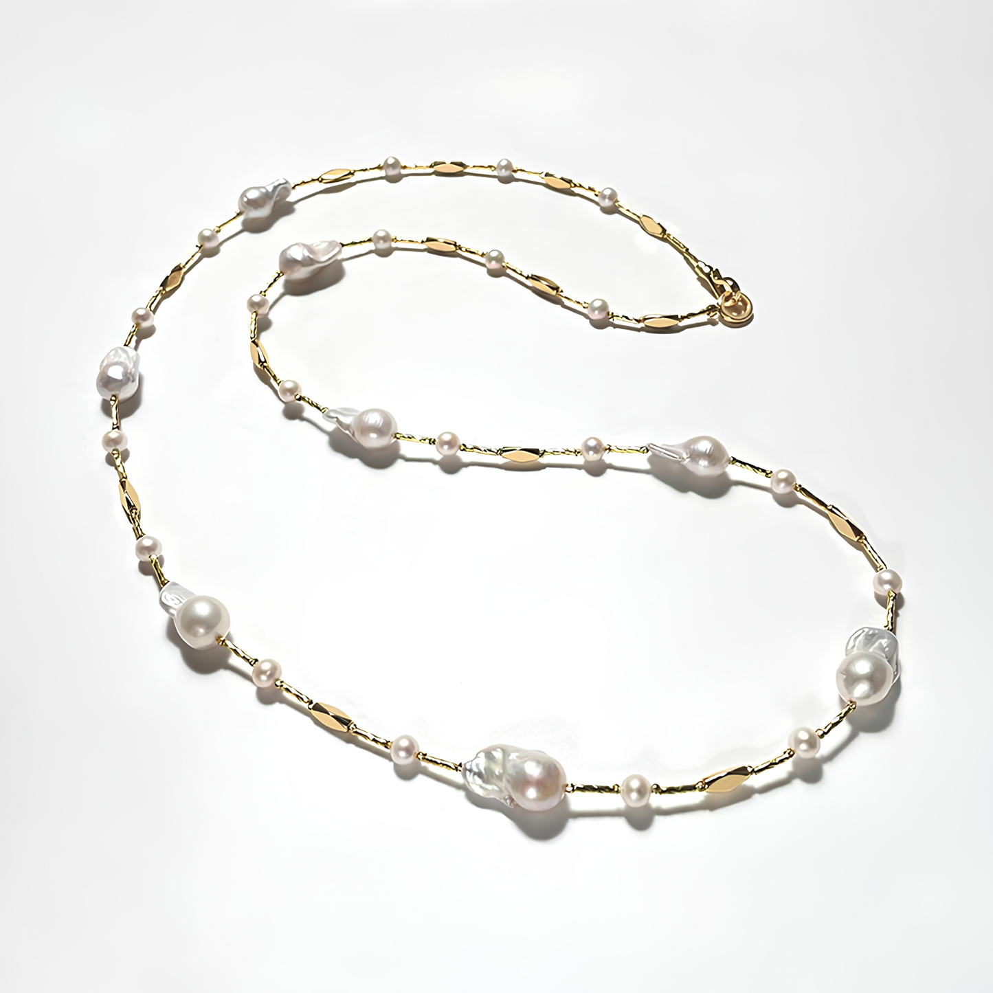 The Delphine Necklace - 77.5cm Avant-Garde Baroque & Round Pearl Geometric Station Chain