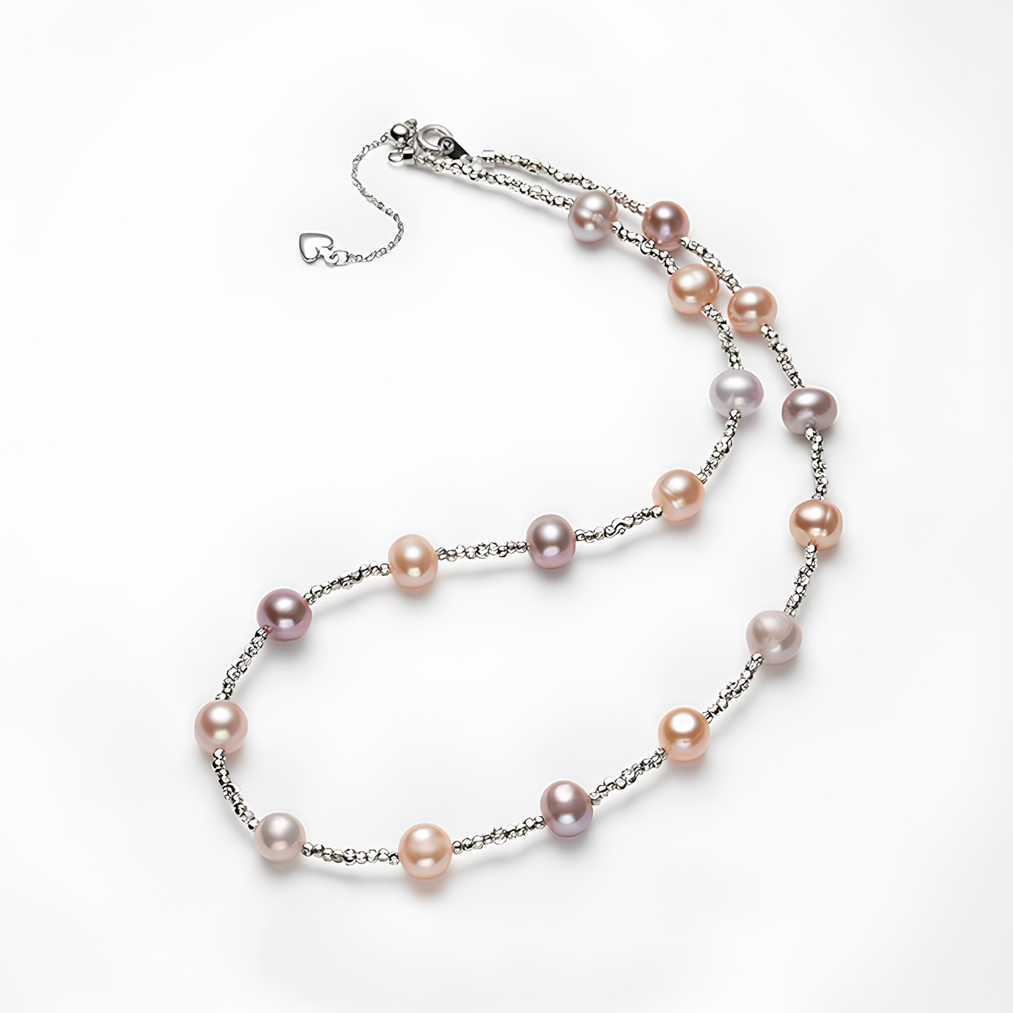 The Akari Necklace -  Pastel Multi-Tone Pearl & Liquid-Silver Faceted Station Choker