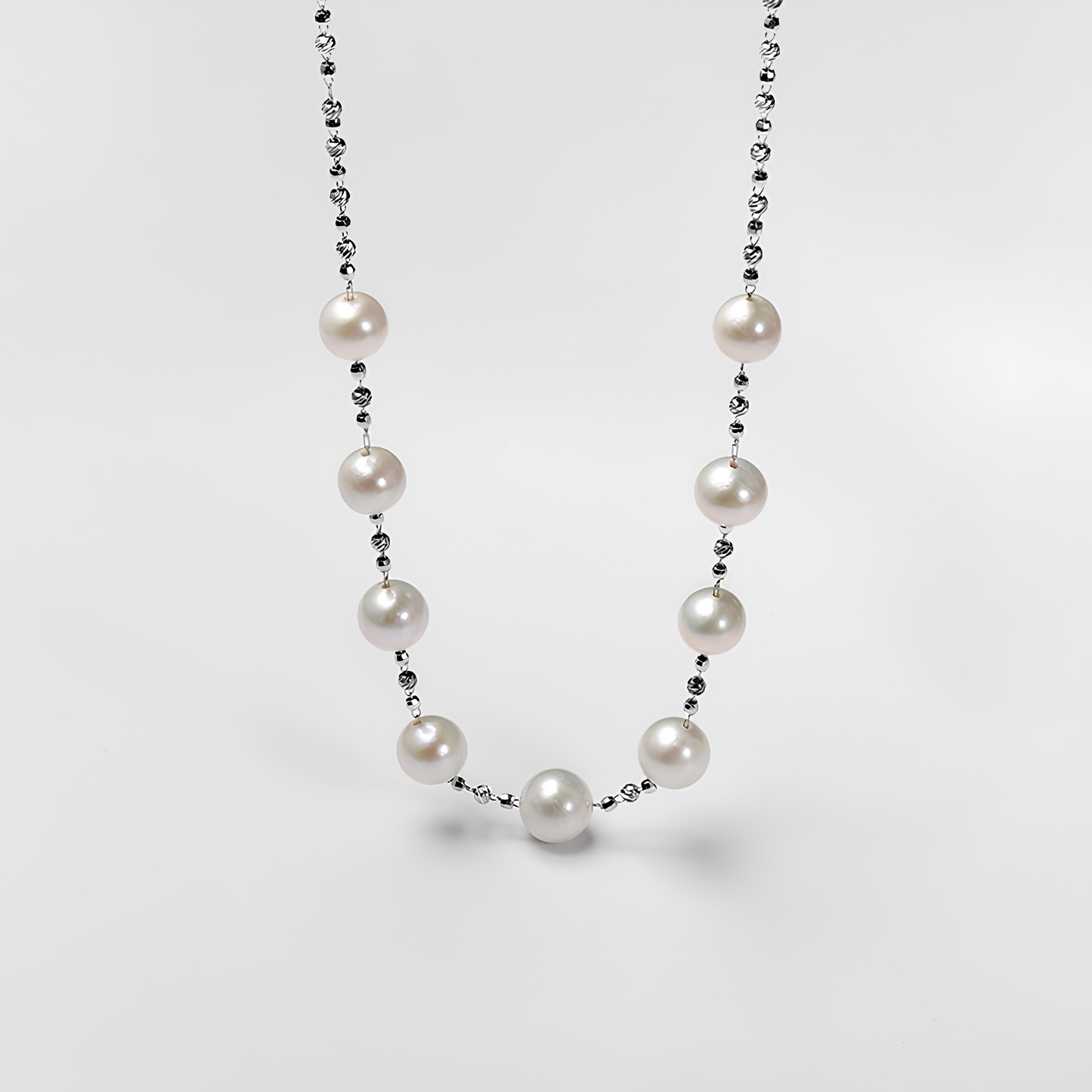 The Mizuki Necklace - Statement 10-12mm Large Edison Pearl & Diamond-Cut Silver Choker